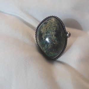 Large sterling Ring.Malachite Stone 1.5inch..